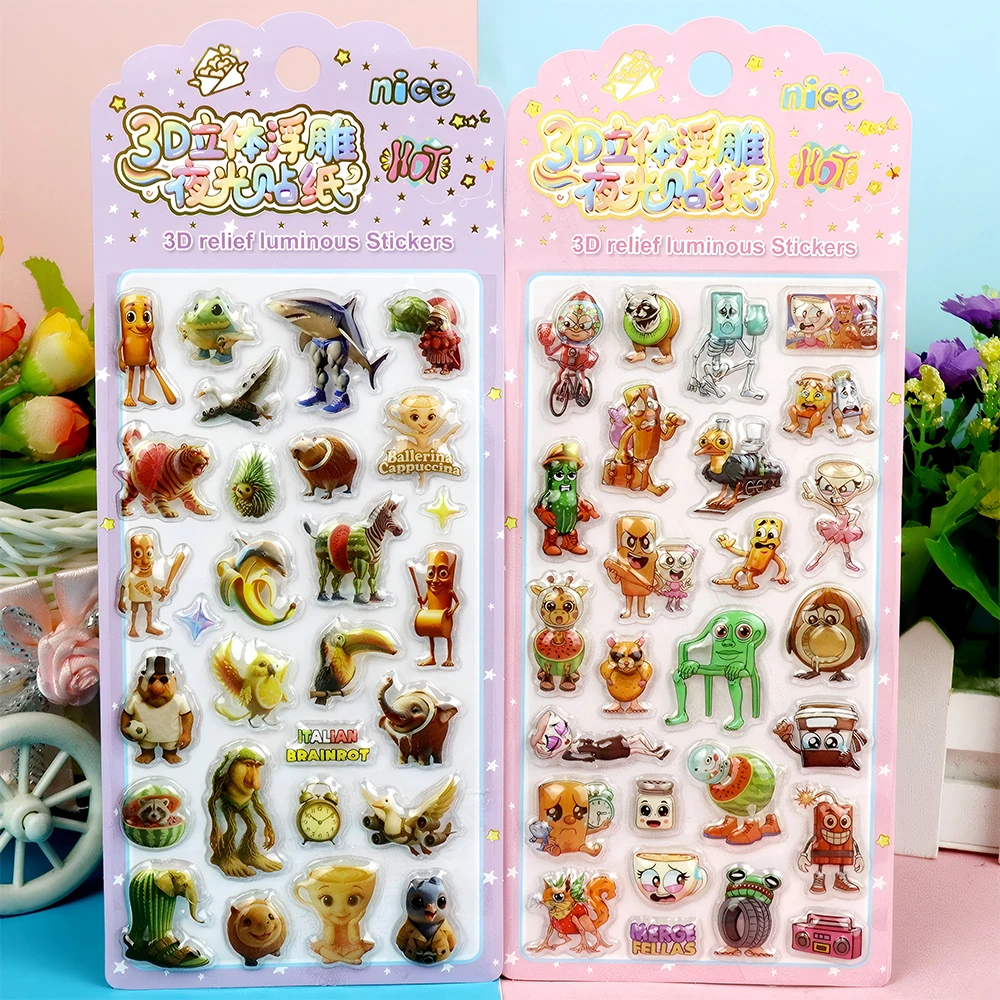 4/5/6pcs Tung Tung Tung Sahur 3D Relief Bubble Stickers Cartoon Italian Brainrot Animal Decals Laptop Phone Fridge Sticker Toys