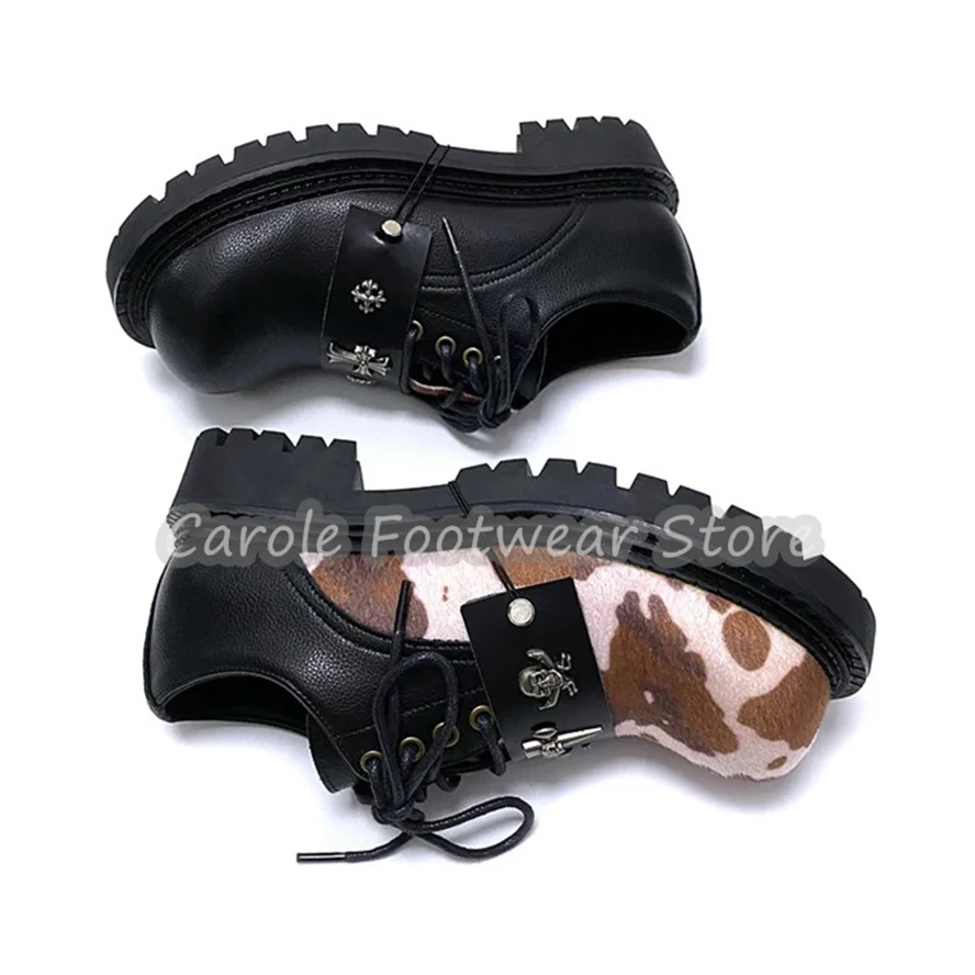 Gothic Style Skull Decor Mixed Color Men Derby Shoes Chunky Bottom Heigh Increasing Lace-Up Loafers Male Outside Dress Oxfords view 6