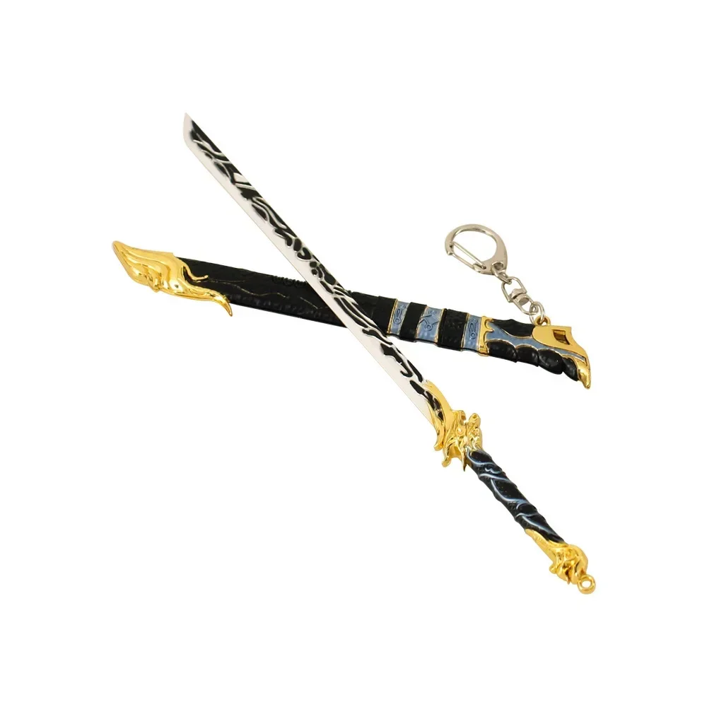 22 cm Naraka: Periferiche di gioco Bladepoint Coltello antico in oro nero Zhang Qiling Spada con fodero Portachiavi Ornamenti in lega Modello