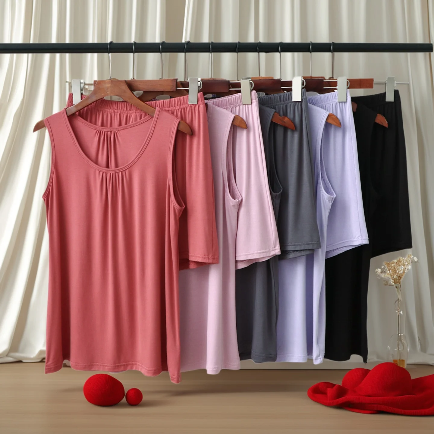 

Women's Loose Fit Cooling Modal Summer Sleepwear Two-Piece Set Vest Shorts Home Clothes plus Size Thin Breathable Comfortable