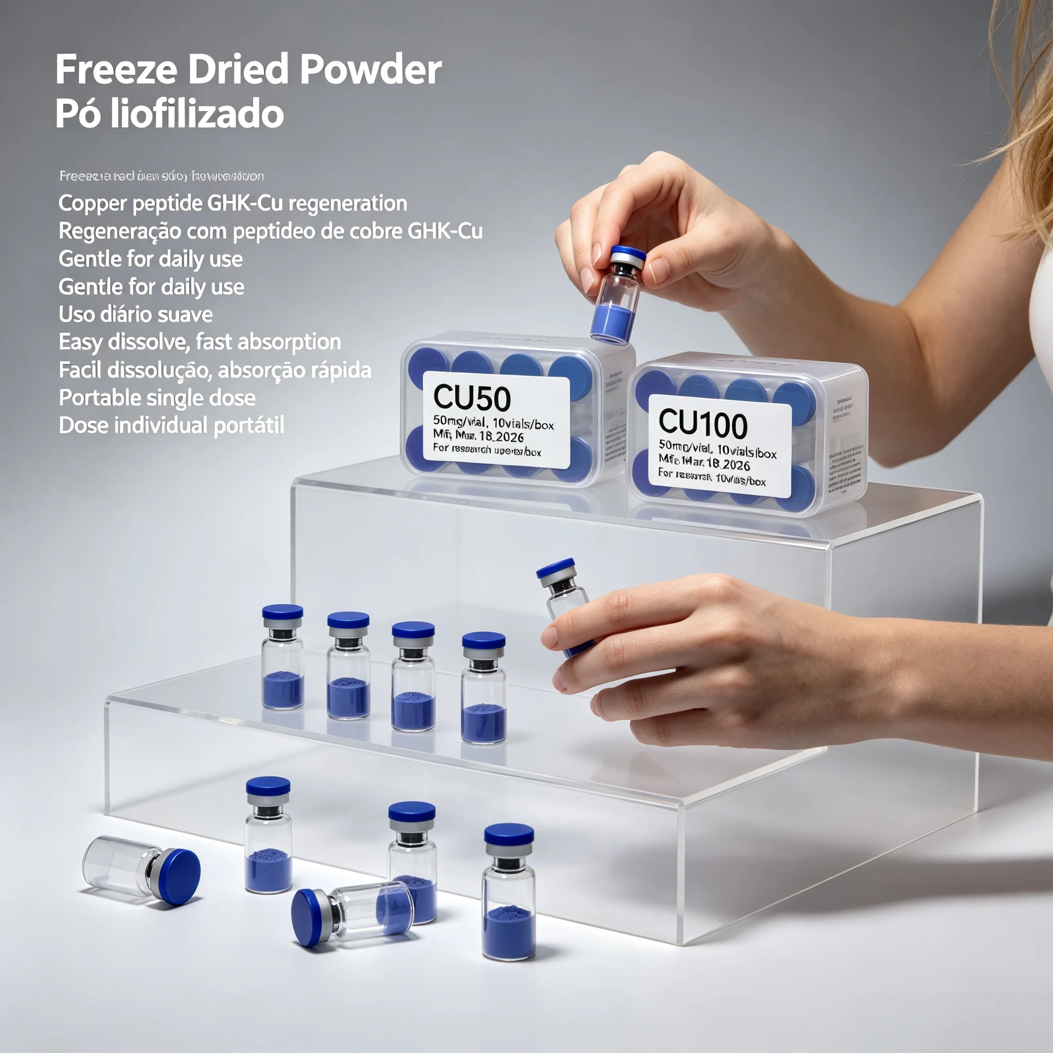 Copper Peptide GHK-Cu Lyophilized Powder with High Purity Purified Water Solvent, Repair Damaged Skin, Facial Skin Care