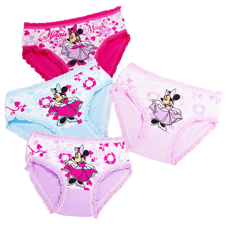 4pcs Girls Cartoon Minnie Children Cotton Underwear Cute Printing Lace Panties Kids Short Panties Girl Underpants 1-10 years old