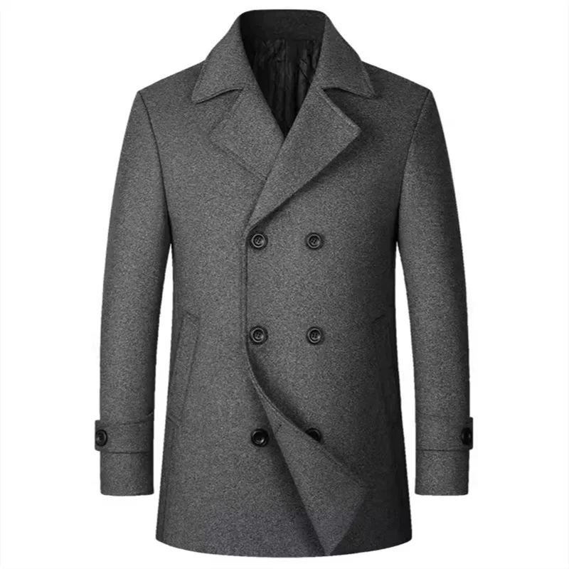Winter Men Business Casual Double Breasted Woolen Coats Thick Warm Trench Coats High Quality Male Overcoats Formal Jackets Tops