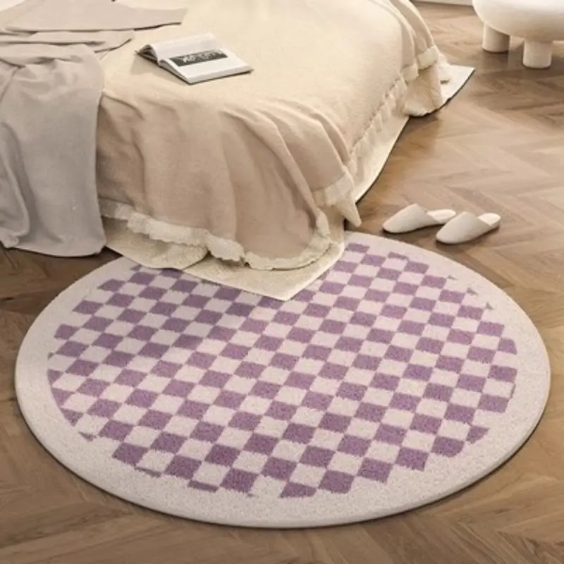 Checkerboard Pattern Round Rugs Anti Slip Soft Carpet Plush Floor Mat Washable Rug for Bedroom Living Room