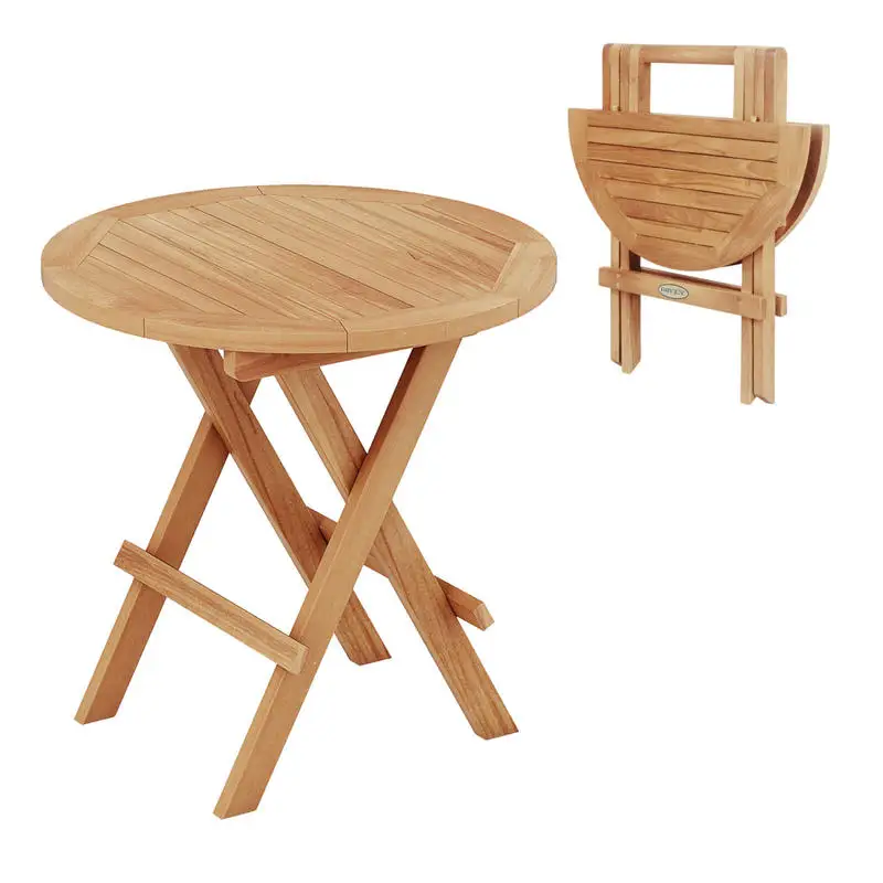 

Portable and Compact Outdoor End Table with X-shaped Legs and Slatted Tabletop