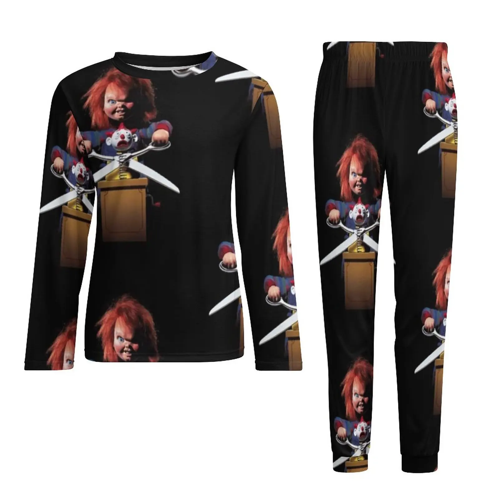 Chucky Pajamas Halloween Horror Movie Mens Long-Sleeve Elegant Pajama Sets Two Piece Leisure Design Sleepwear Birthday Present