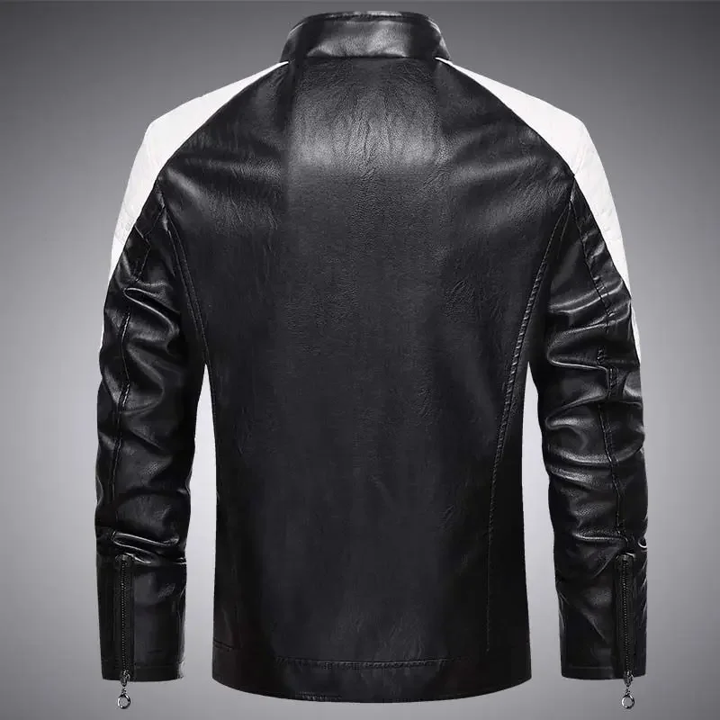 

Men's Spring Autumn Color Blocked Leather Jacket Windproof Stand Up Collar Riding Suit PU Material for Motorcycle Cycling​