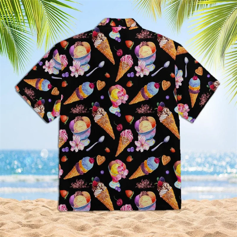 Fashion Trendy Ice Cream Shirts Loose Comforts 3D Print Y2k Hawaii Shirt Vacation Beach Party Tops Men Women Short Sleeve Shirts