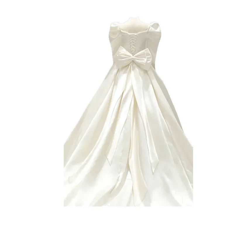 Robe de mariée en Satin, robe de bal principale, manches de mariée, artisanat lourd français, luxueux, Style Court, voile de sortie avec Long Train, nouvelle collection 2025