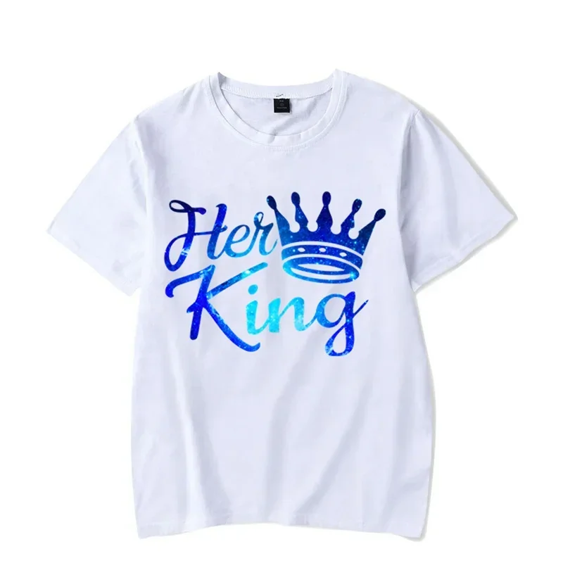 Summer Lovers T-Shirt I'm Her King His Queen Print T-Shirt 2024 New High Quality Cotton Short Sleeves