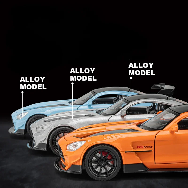 1:22 Mercedes- GTR Sports Car Simulation Diecast Metal Alloy Model Car Sound Light Pull Back Collection Kids Toy Gifts