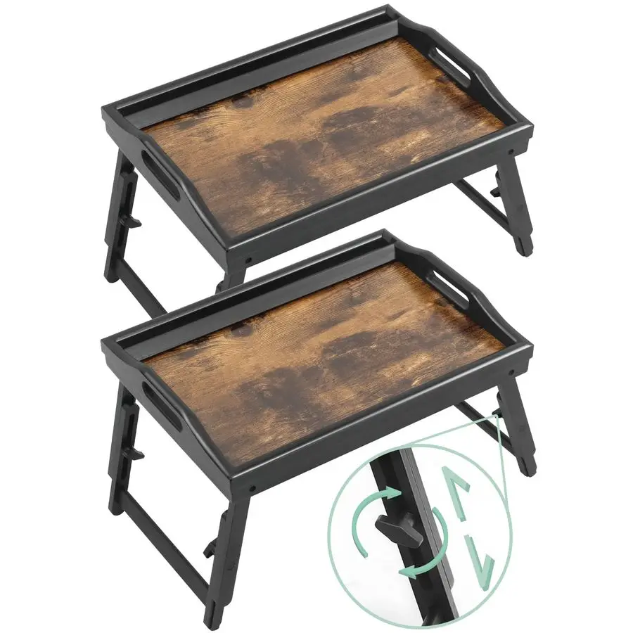 

Pack Bed Tray Table Breakfast Trays Serving Tray Adjustable Height for Eating Bamboo Bed Laptap Floding Legs with Handles and Ph