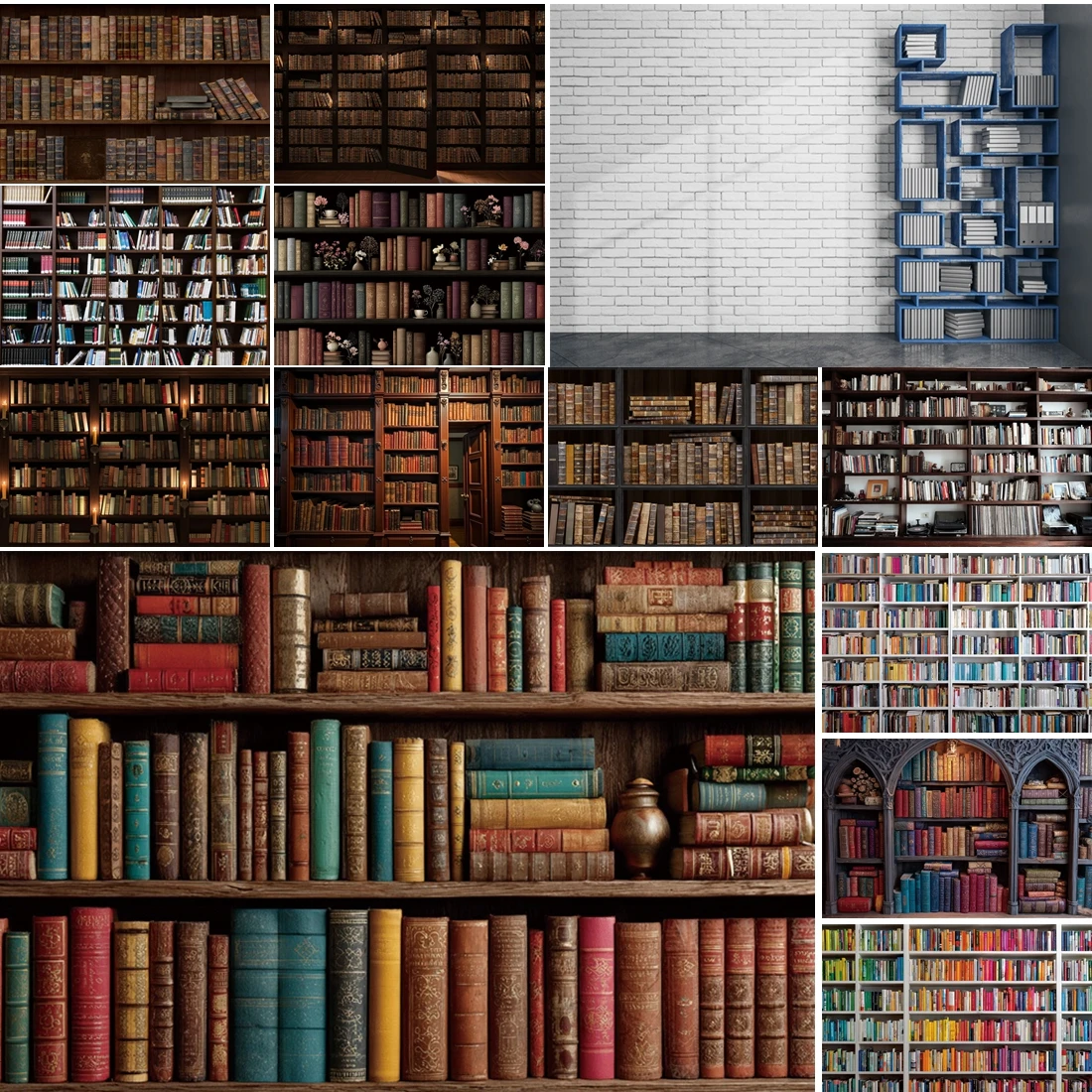 

MOON.QG Modern Library Background Shelves Bookcases Antique Book Backdrops For Photography Photobooth Poster Photozone Studio