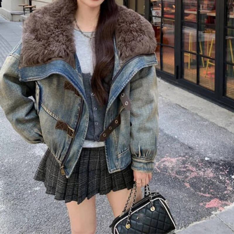 

Denim cotton clothes women's short 2025 new toka fur integrated fur jacket women