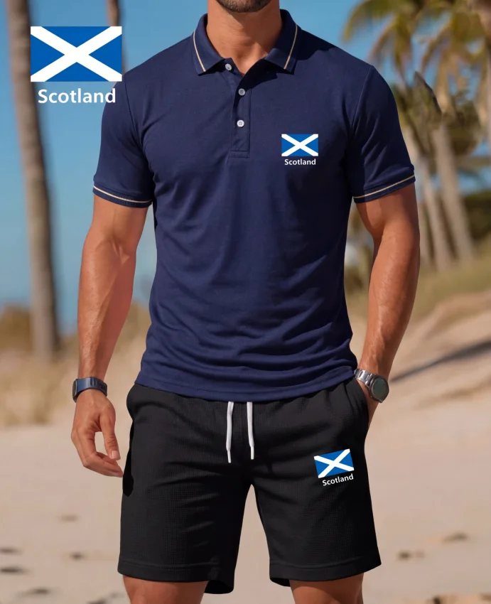 

Men's Summer Casual Polo Shirt & Shorts Set, Horse 2-Piece Lightweight Beach Fashion Outfit