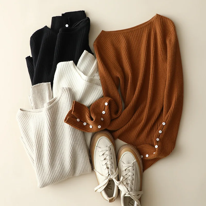 masigoch korean autumn winter fashion knitwear ribbed knit 100% cashmere loose sweaters