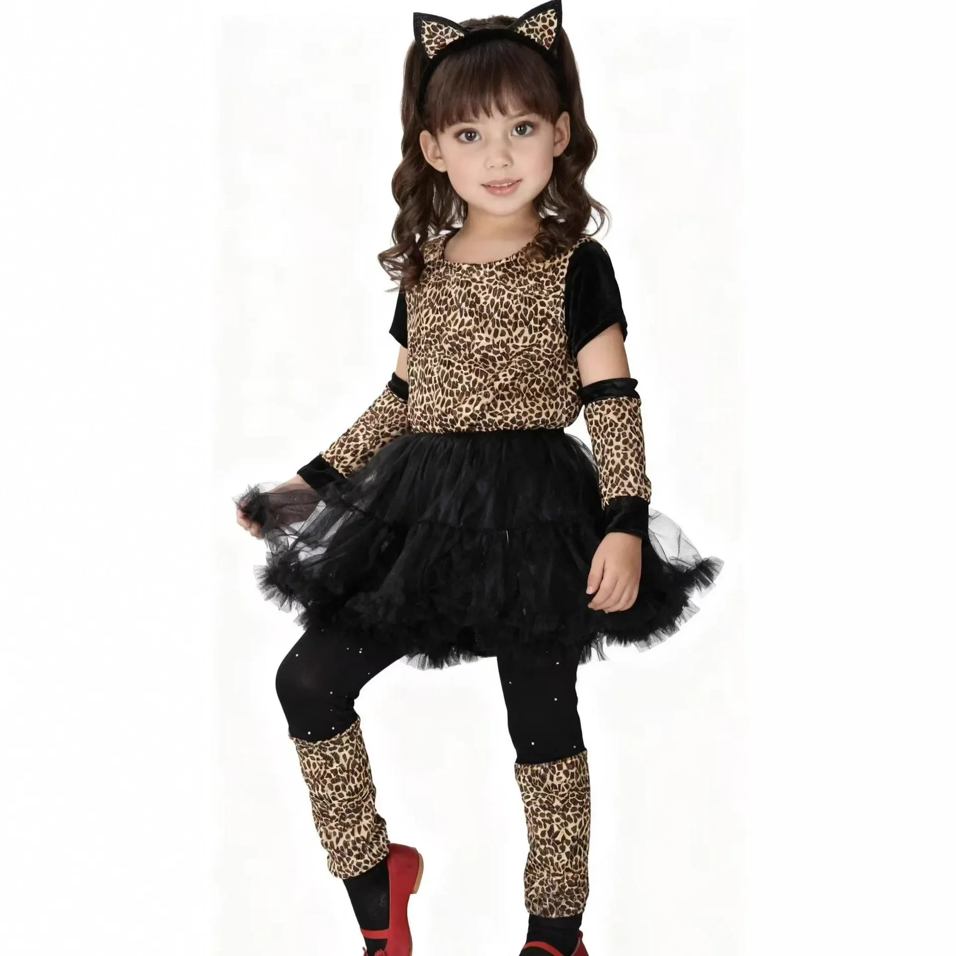 Kinder-Halloween-Kostüm für Mädchen, Katzen-Thema, Tutu-Outfit mit Katzenohren als Kopfaccessoire für Themenpartys, Karneval, Rollenspiele und Shows – Detail 3