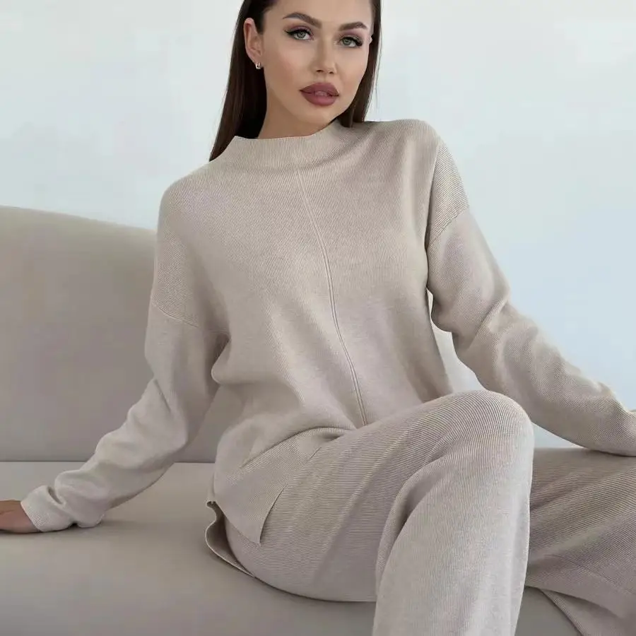 Ensemble pull et pantalon tricoté ample automne hiver Faion Ensemble Long Sve Crew Ne ensemble deux pièces vêtements décontractés confortables