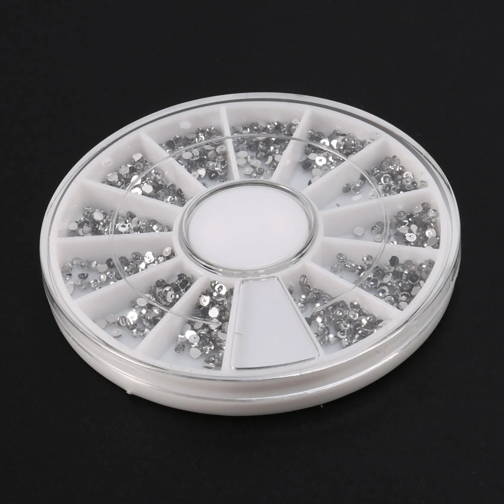 SLQZT Scatole per carosello con strass argento Manicure per unghie in cristallo Ruota da 1,5 mm