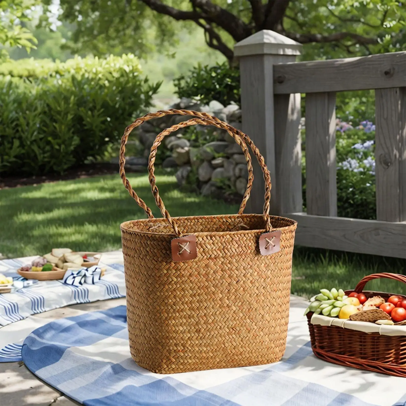 Handwoven Storage Basket Portable Camping Beach Lightweight Bread Storage Basket