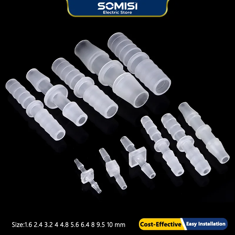 10/20/50P 1.6 2.4 3.2 4 4.8 5.6 6.4 8 9.5 10 mm Pagoda Plastic Hose Joint Straight Type Accessories Pipe Connector translucent