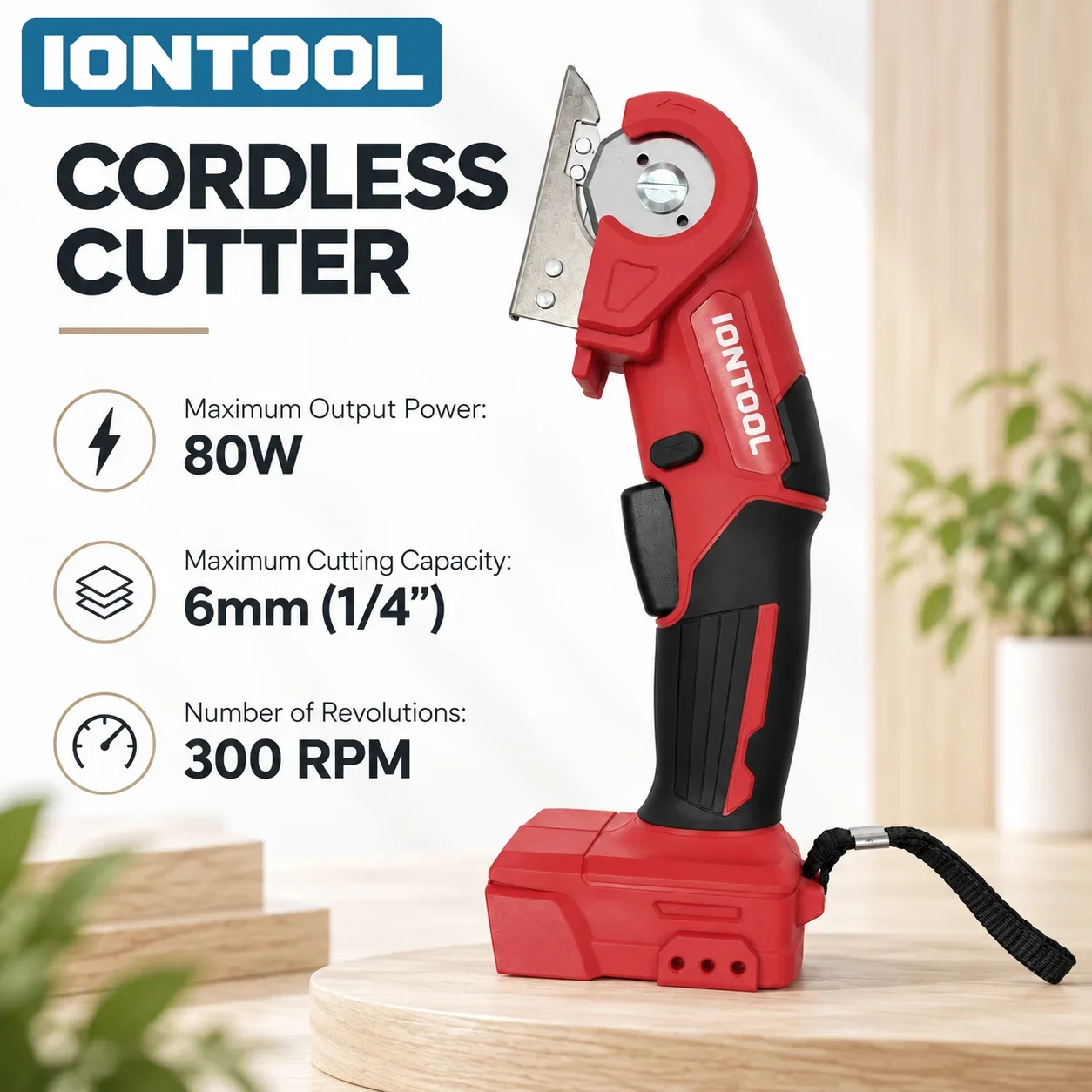 IONTOOL Durable Red Cordless Carpet Shears 80W For Carpet Removal and Rug Resizing and Stair Carpet Fit and Floor Seam Sealing