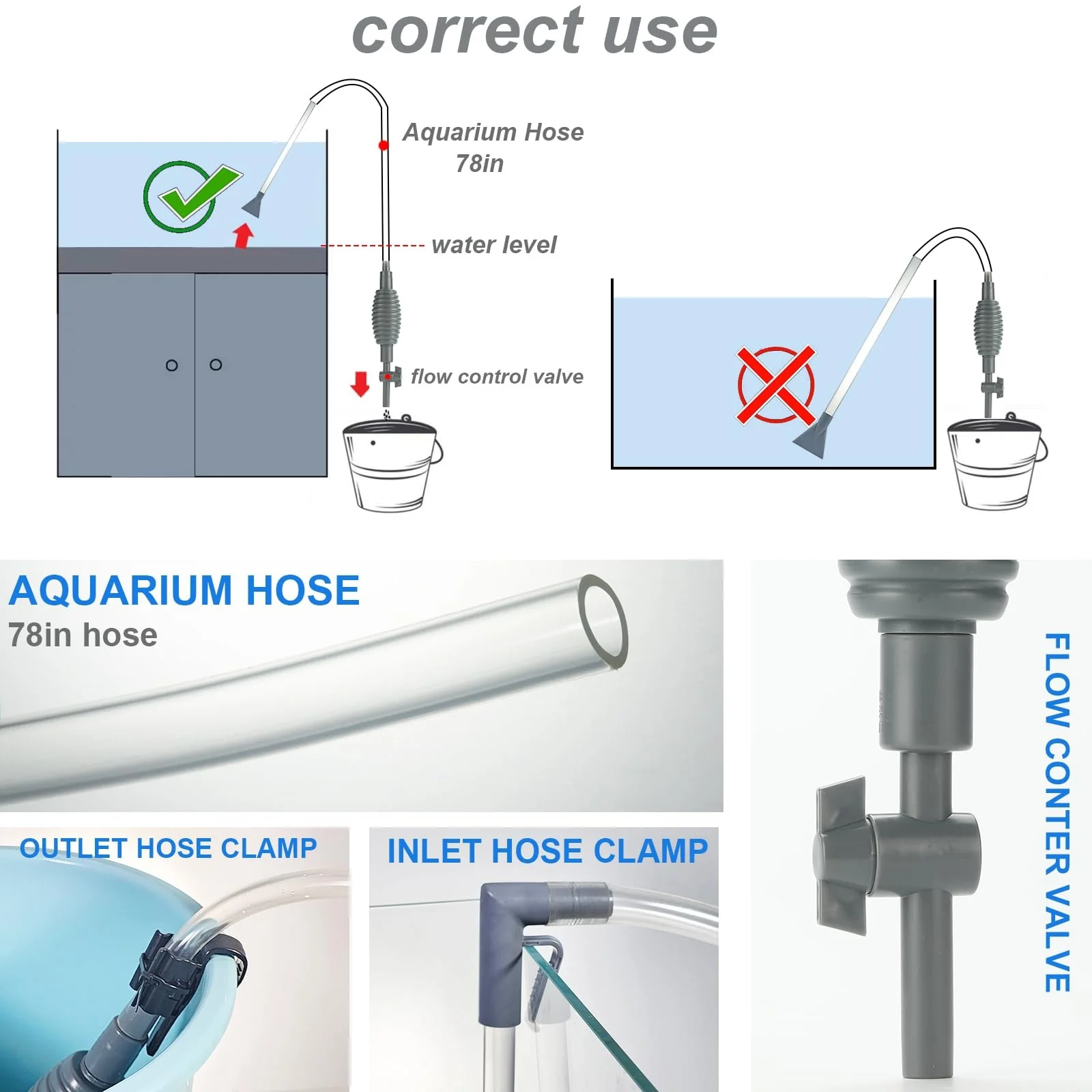 Langlebiges Aquarium-Saugpumpen-Set für Einfache Wasserwechsel & Sandreinigung Effizientes Aquariumpflege-Werkzeug mit Flexiblem Schlauch – Detail 2