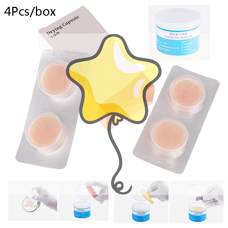 

4Pcs Hearing Aid Drying Capsules Desiccant Dehumidifier Drying Pallet for BTE