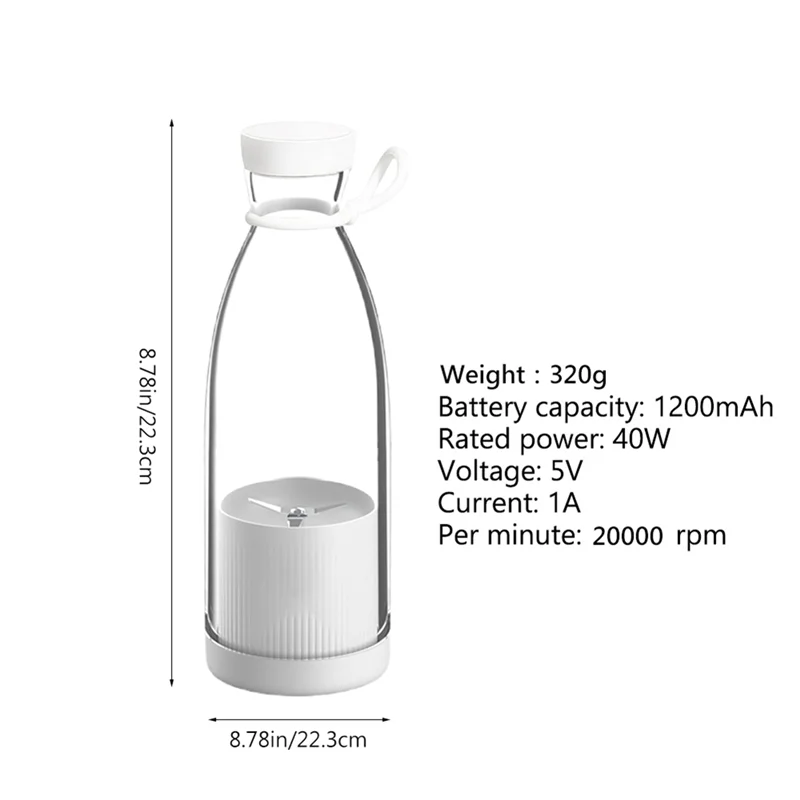 300ML Portable Blender Electric Juicers Fruit Mixers USB Rechargeable Smoothie Mini Blender Personal Juicer -White