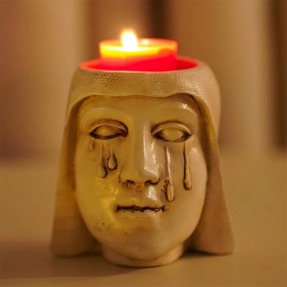 Tearful Candle Holder Halloween Weeping Candle Holder Resin Figurine Tealight Stand Centerpiece Ornament Spooky for Pillar