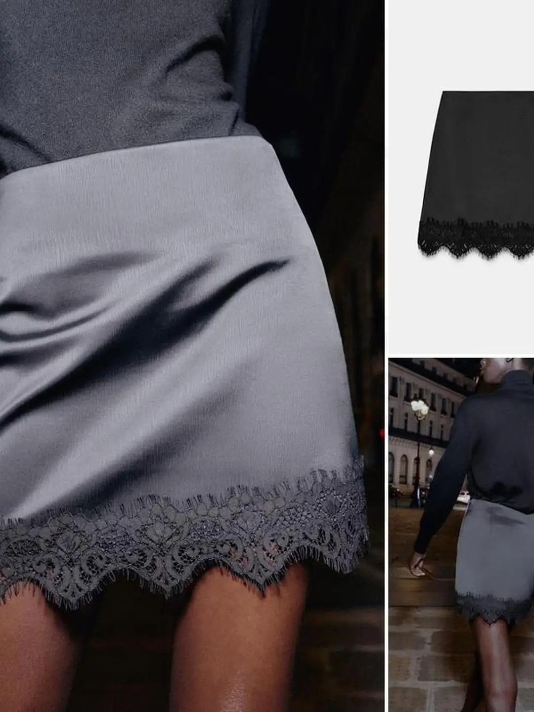 High Waist Short Lace Trim Splice Skirt Pants Light Maturity Style Carbon Fiber Silk Blend Travel Casual High Waist Skirt