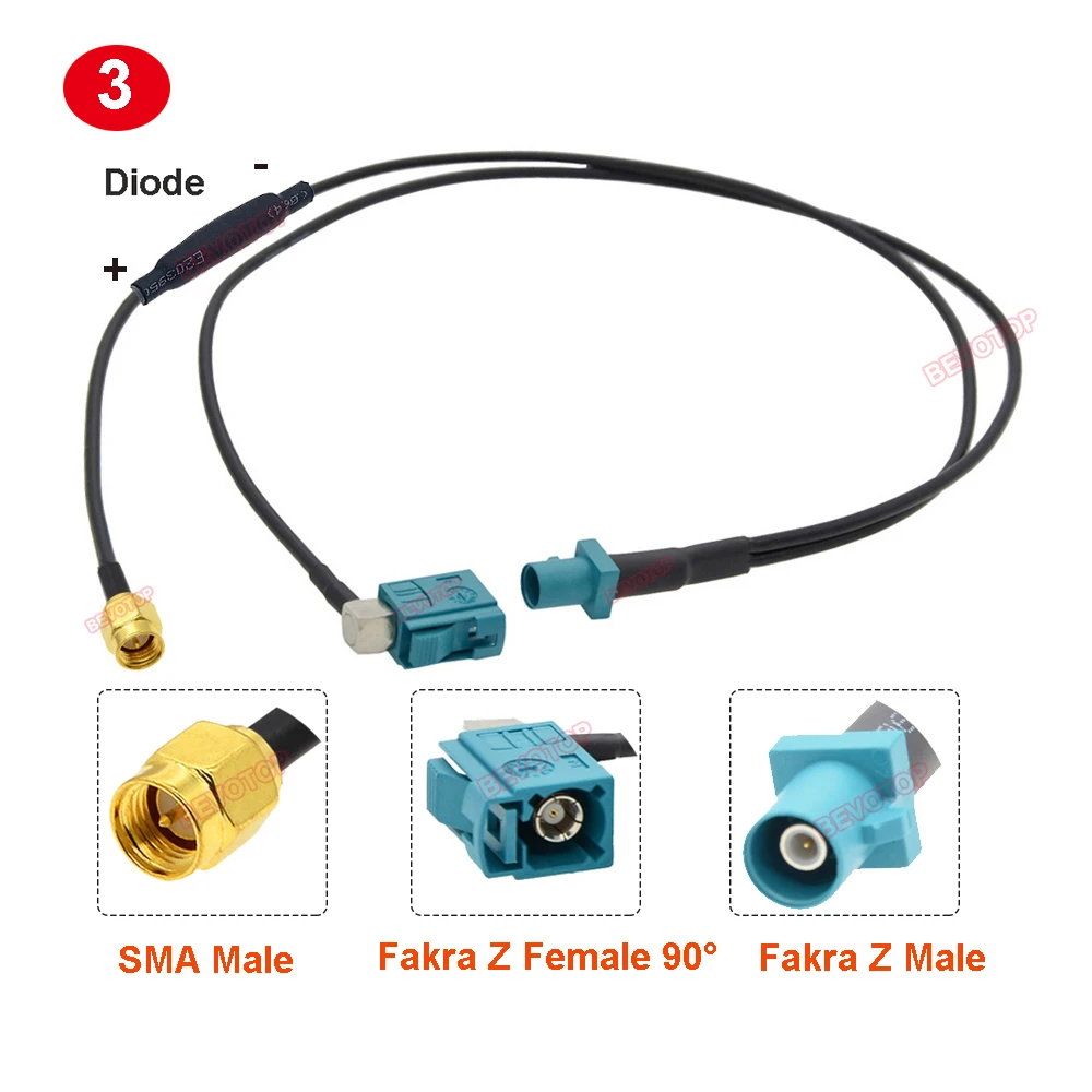 Fakra Z to SMA Male Y Type Splitter Cable RG174 Pigtail Car Navigation GPS Antenna Extension Cable for Android Device