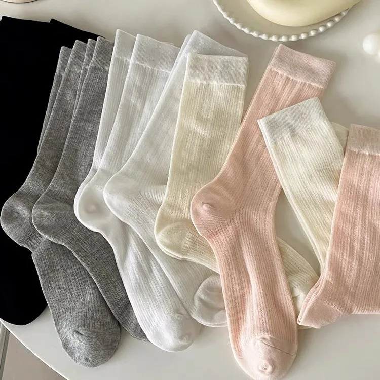 5pairs/lot Solid Color Stacking Socks Women's Spring/Summer Mesh Sweat-absorbing Breathable Ballet Tube Socks Summer Thin Socks