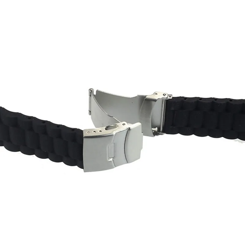 Black Silicone Rubber Watch Strap Band Deployment Buckle Waterproof 20mm 22mm