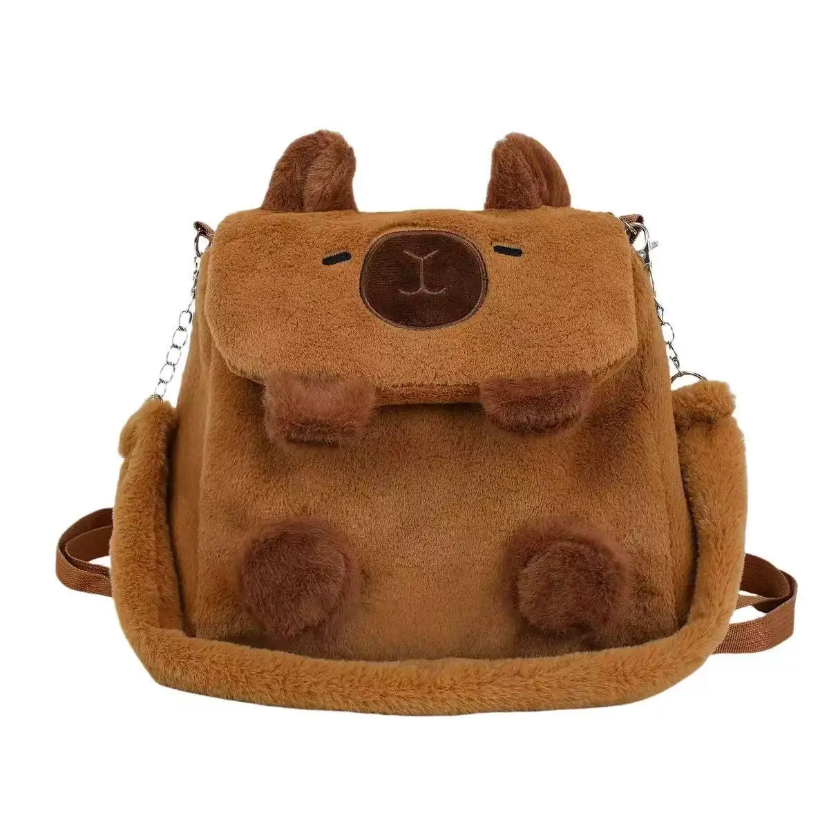 Pluszowy plecak z kapybarą z kreskówki, prosty wzór zwierzęcy, torba na ramię do szkoły, włochata kapybara, torba z klapką, damska torba na ramię.