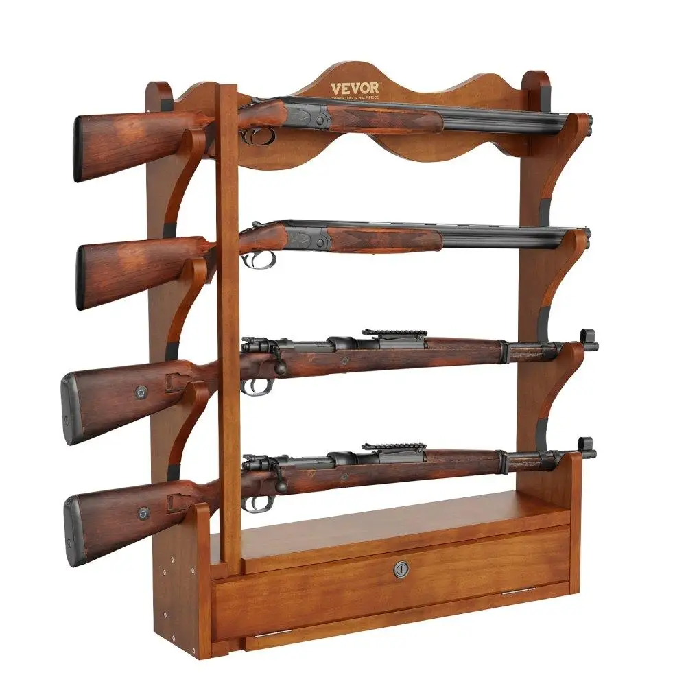 

4 Rifles Shotguns Heavy Duty Wood Wall Mount 132lb Rifle Shotgun Rack Soft Padding Storage Display Rack