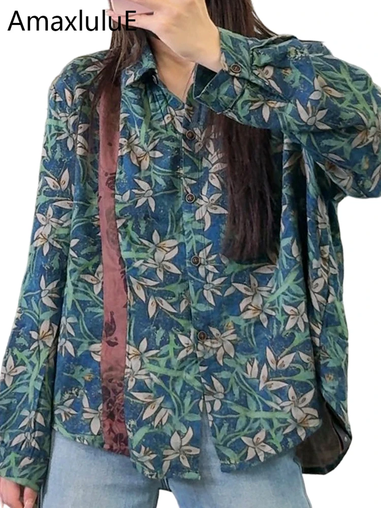 

Amax LuluE 2026 Spring Fashion Shirts Women Loose Vintage Printed Blouses Ladies Casual Classic Cotton Elegant Floral Linen Tops