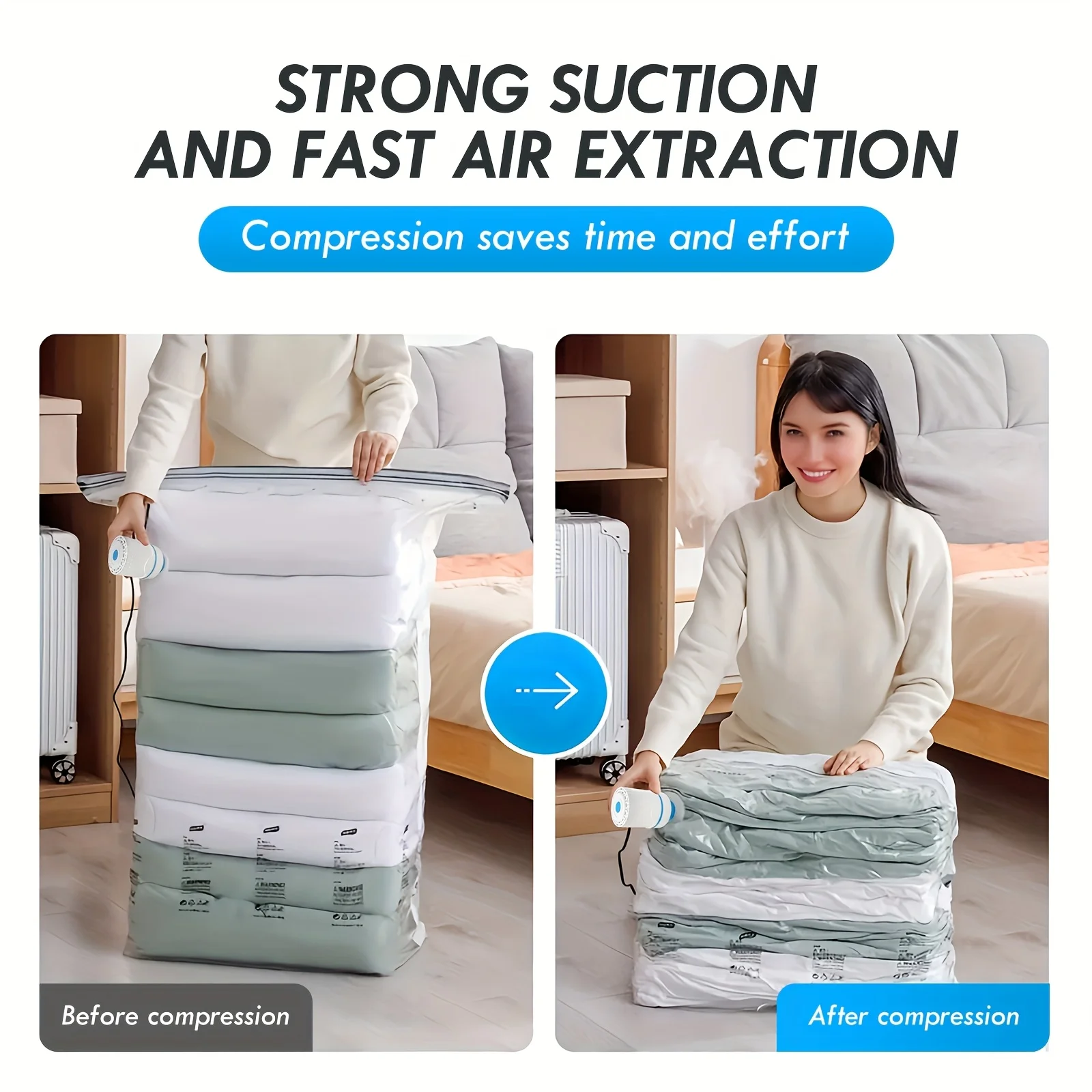 AC220V elektrische pomp voor vacuümopbergzakken, elektrische vacuümpomp voor tassen, past op de meeste vacuümzakken (opbergtas niet inbegrepen)