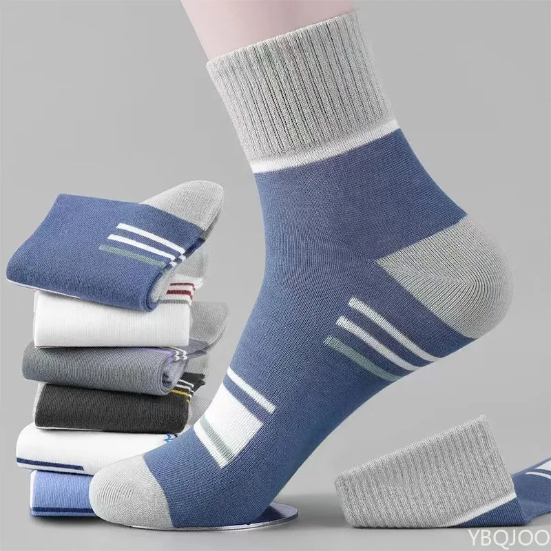 10 pieces, 5 pairs of breathable sports men's mid tube spring and autumn sports men's casual hiking basketball socks, thin, view 2