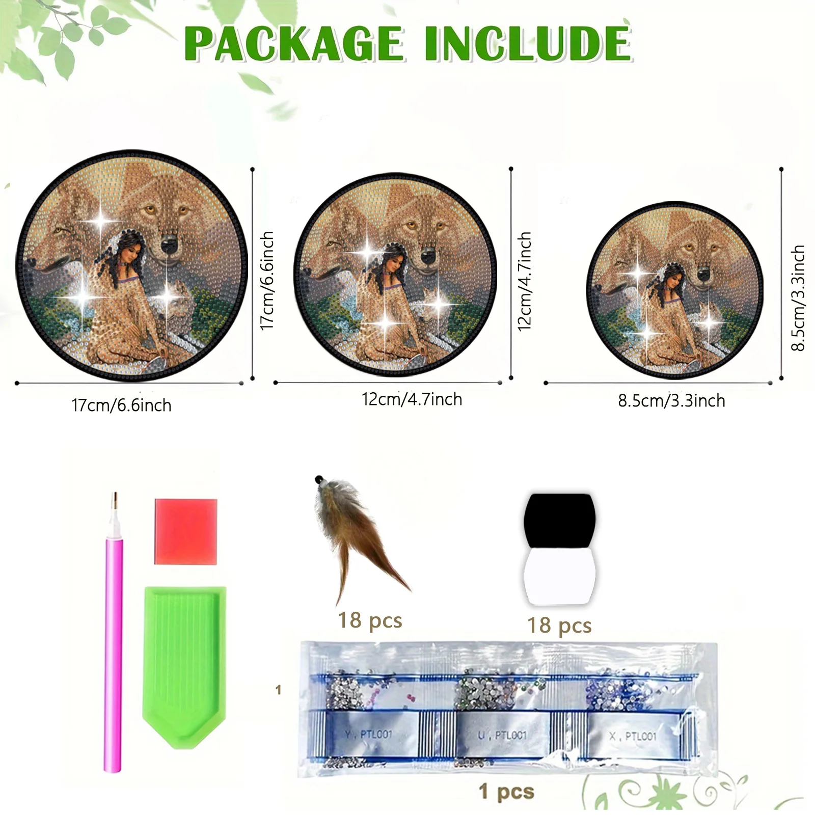 1 DIY Beauty/Wolf Diamond Painting Set, Artificial Feather Diamond Art Wall Decoration, Home Wall Door and Garden