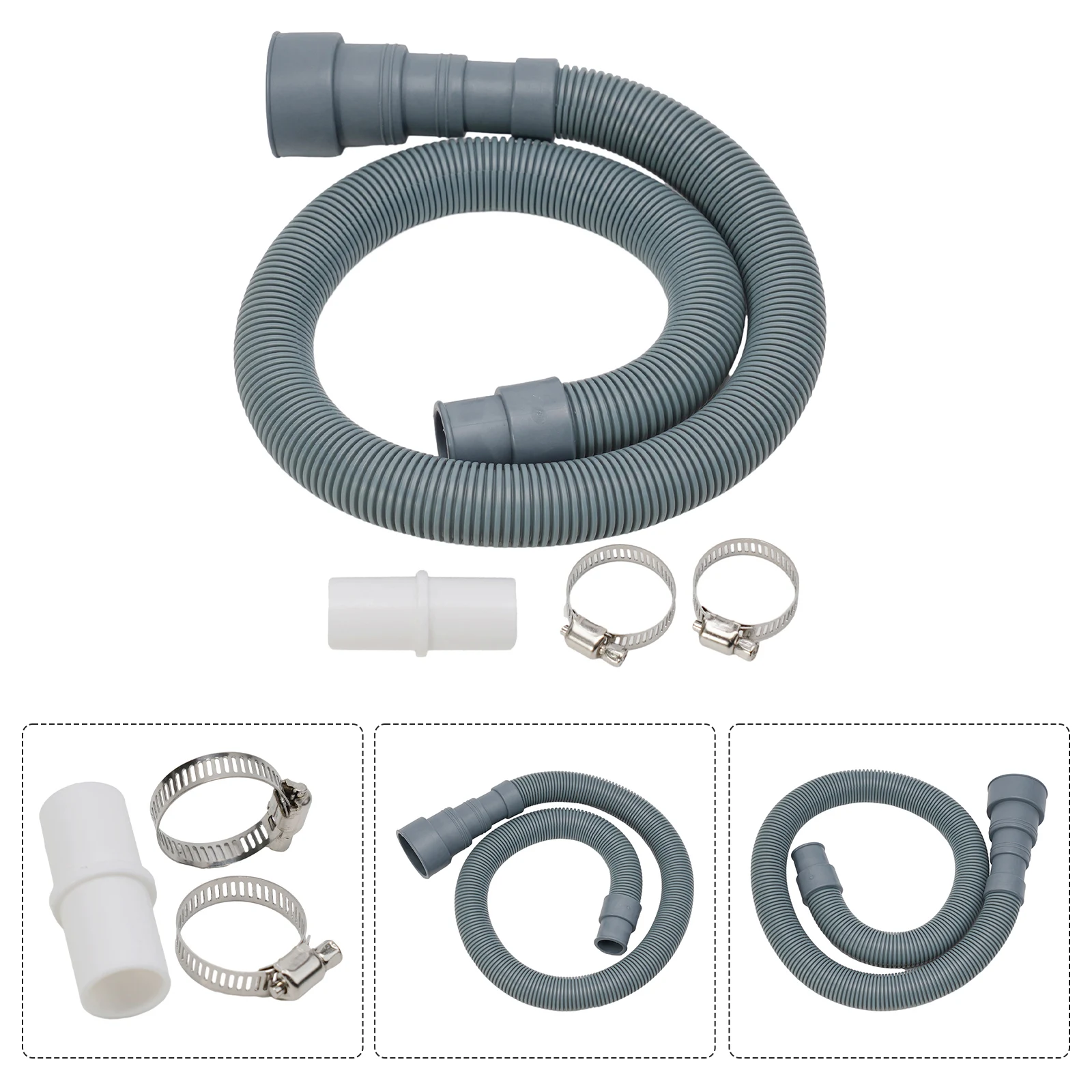 70/150/200cm Washing Machine Dishwasher Drain Waste Hose Extension Pipe Kit With Hose Clamps Set For Washer Dryers