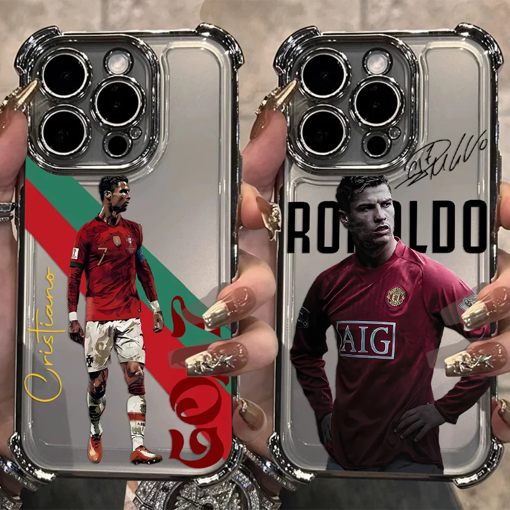 Capa de Celular Anti-Queda com Airbag e Revestimento C-CR7 de Jogadores Famosos de Futebol para iPhone 17 16e 16 15 14 13 12 11 Pro Max X Mini Air Plus