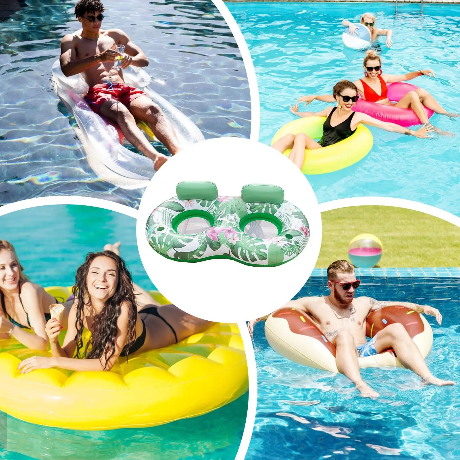 Tumbona de piscina bronceadora, colchón de aire inflable, tumbona de piscina, cama flotante de agua multiusos para parque de atracciones, fiesta de viaje