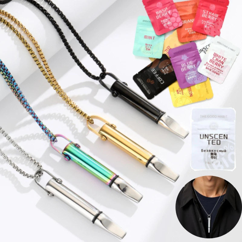 Breathing Necklace Quitting Smoking Meditation Pendant Necklace Titanium Steel Aromatherapy Diffuser Necklace &1/10Flavor Filter