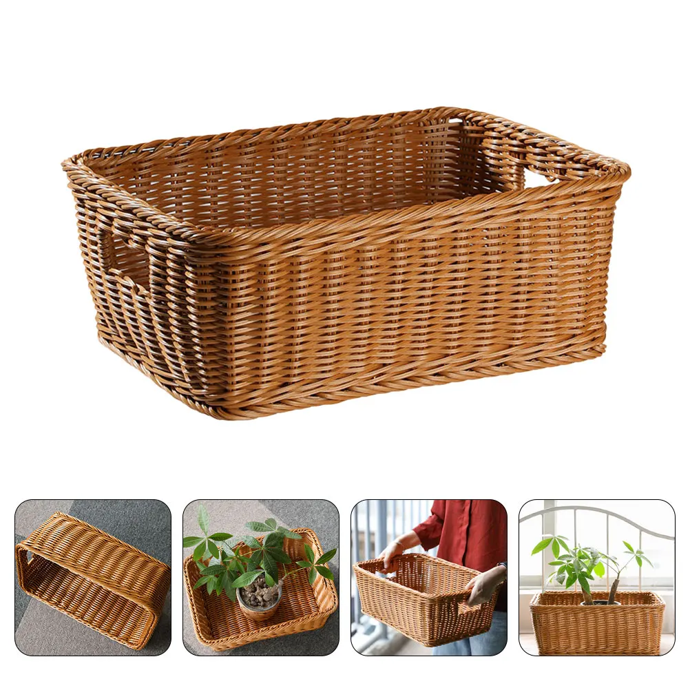 

Imitation Rattan Storage Basket Woven Book Organizer Multi-function Sundry Holder Large Size Room Tidy Storage Solution