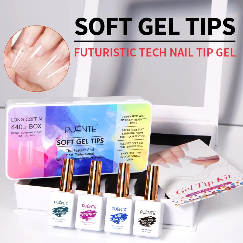 PUENTE 15ml punte per unghie colla Gel Manicure Kit Primer disidratatore Top Coat copertura completa punte per unghie finte 5 pz/set per l'estensione delle unghie