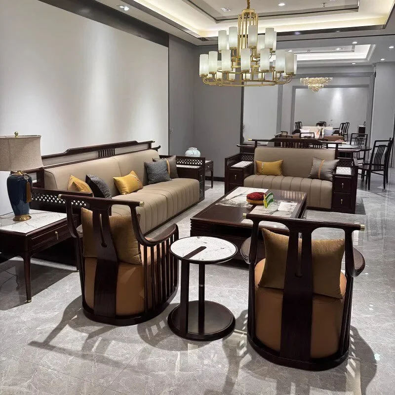Comfortable New Chinese Style Solid Wood Living Room Sofas Luxury Classic Minimalist Sofa Living Room High-end Home Furniture