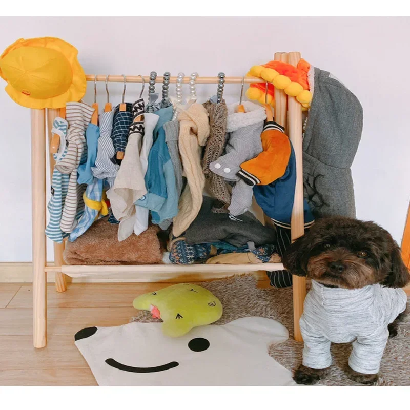 Pet Hanger Internet Celebrity Dog Clothes Rack Solid Wood Storage Cabinet Small Coat Rack for Cats and Dogs Pet Organizer