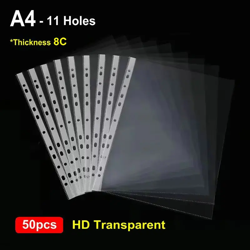 50pcs-hd-transparent-a4-binder-sleeves-11-holes-sheet-protector-a4-plastic-sleeves-glossy-clear-file-bag-8c-10c-thickness