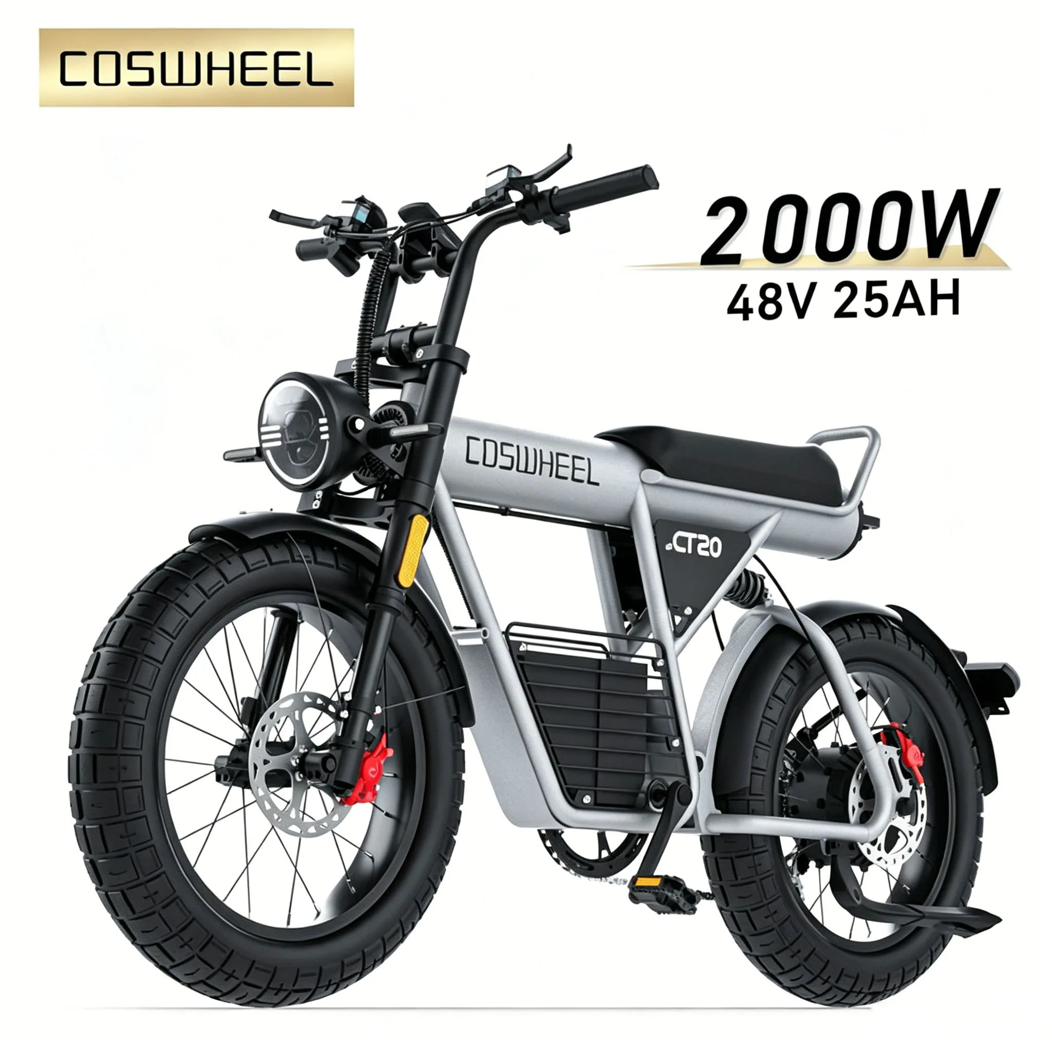 COSWHEEL CT20 Volwassen E-bike 2000W Krachtige Motor 48V25AH Batterij 45 km/u Snelheid 20'x4.0 Banden Ideaal voor Sneeuw en Bergachtig Terrein